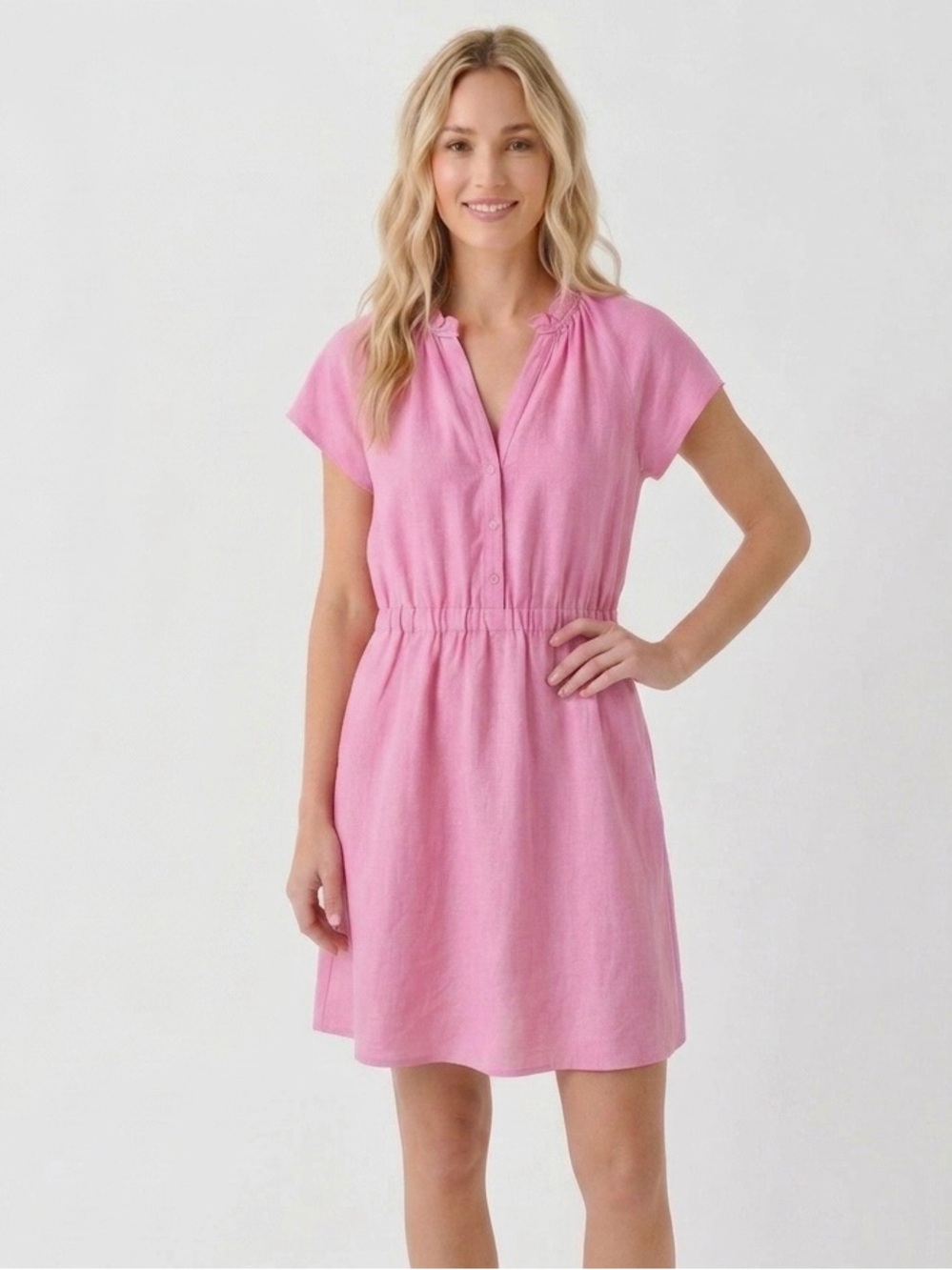 Boden Eva Pink Linen Ruffle Neck Mini Dress Size 4